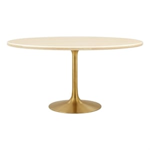 Modway Lippa 60&quot Oval Modern Wood Dining Table in Gold and Brown