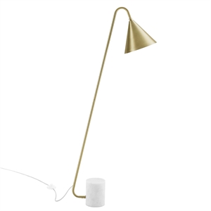 modway ayla marble & metal floor lamp with cone shade in satin brass