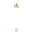 Modway Ayla Marble & Metal Floor Lamp with Cone Shade in Satin Brass