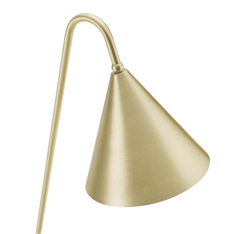 Modway Ayla Marble & Metal Floor Lamp with Cone Shade in Satin Brass