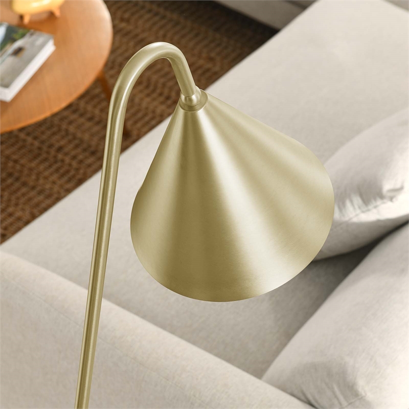 Modway Ayla Marble & Metal Floor Lamp with Cone Shade in Satin Brass