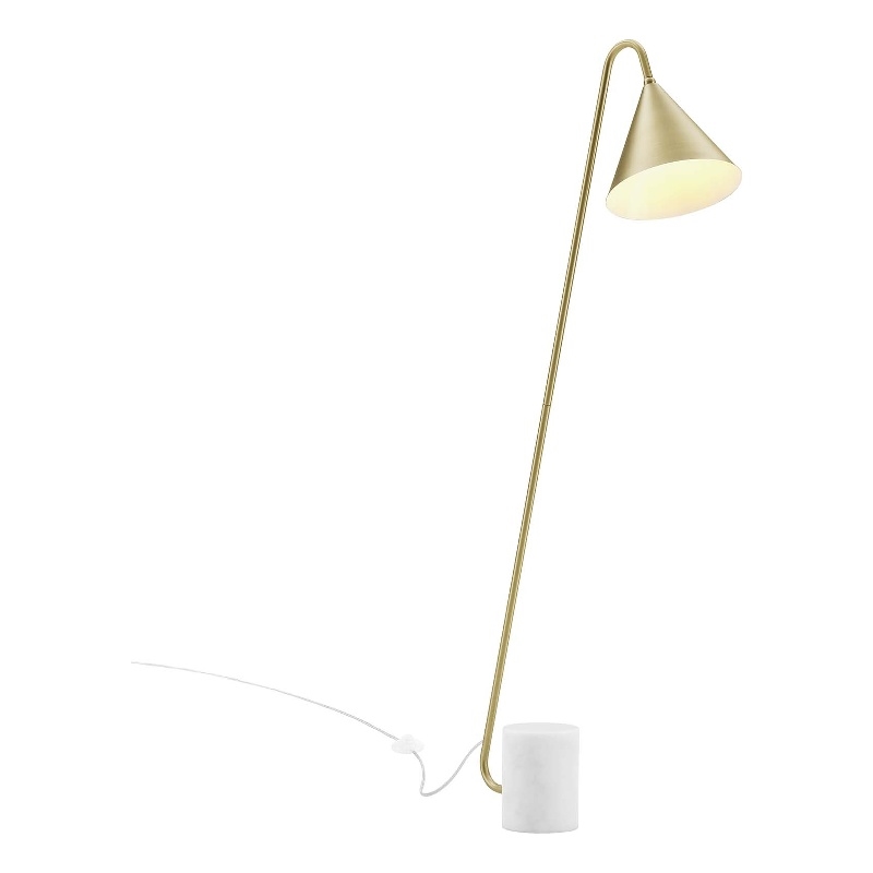 Modway Ayla Marble & Metal Floor Lamp with Cone Shade in Satin Brass