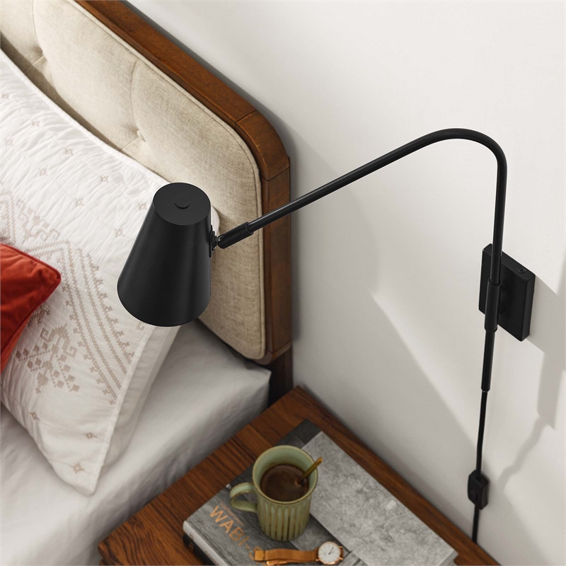 Modway Faye Metal & Fabric Wall Sconce with Swivel Arm in Black