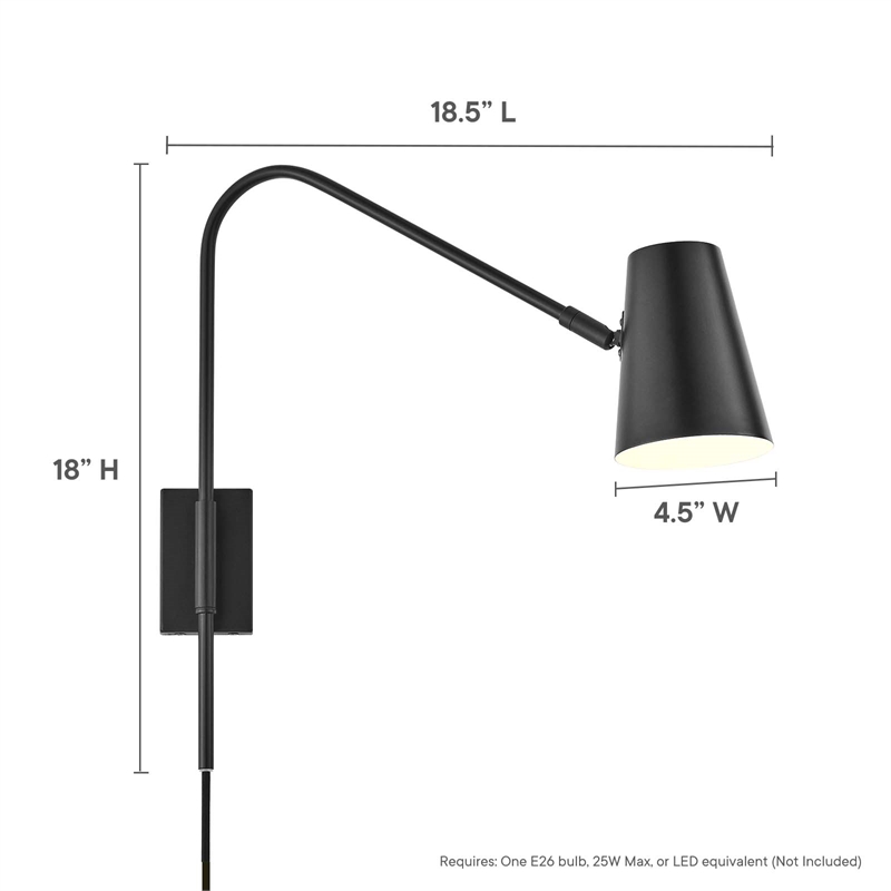 Modway Faye Metal & Fabric Wall Sconce with Swivel Arm in Black