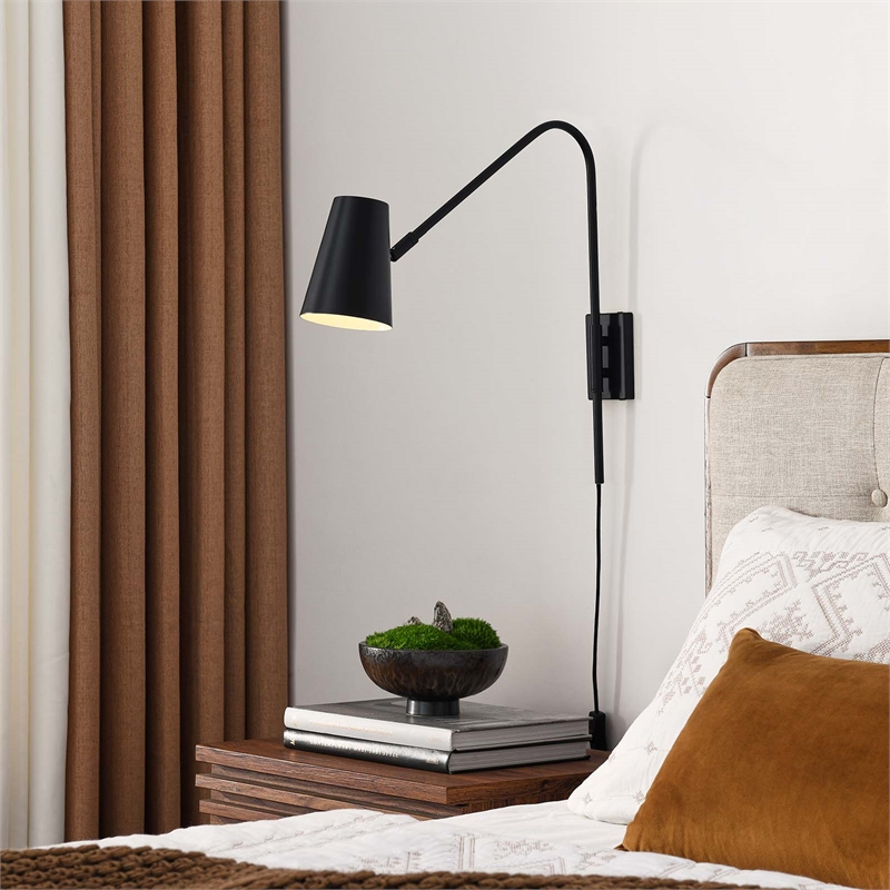 Modway Faye Metal & Fabric Wall Sconce with Swivel Arm in Black