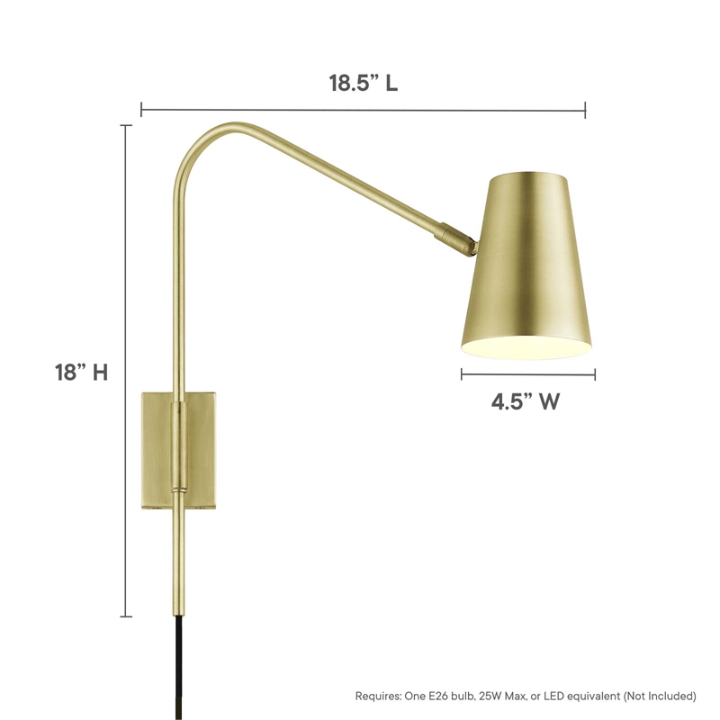 Modway Faye Metal & Fabric Wall Sconce with Swivel Arm in Satin Brass