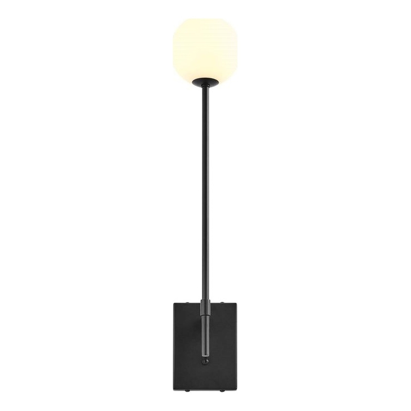Modway Riva Metal Wall Sconce with Opal White Glass in Black