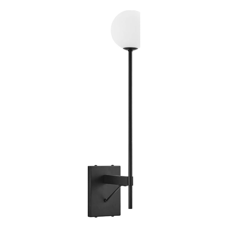 Modway Riva Metal Wall Sconce with Opal White Glass in Black