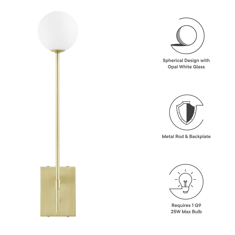 Modway Riva Metal Wall Sconce with Opal White Glass in Satin Brass