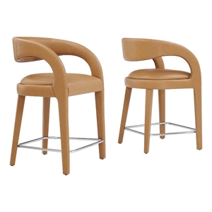 Modway Pinnacle 24.5&quot Upholstered Faux Leather Counter Stool in Tan (Set of 2)