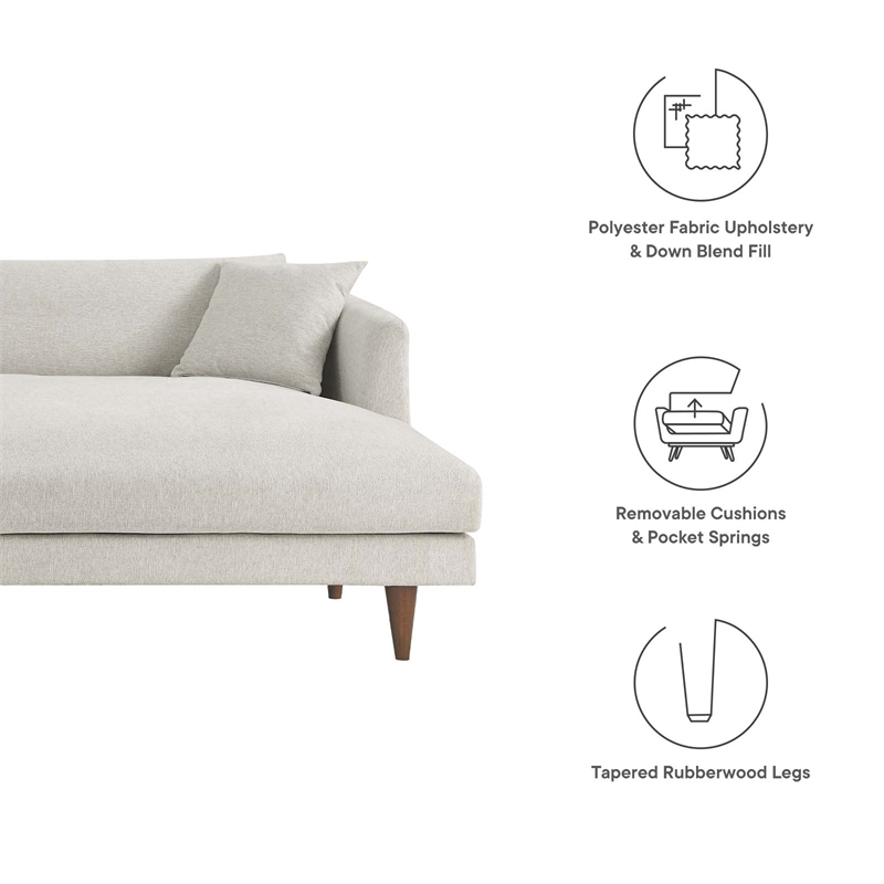Modway 2-Piece Right-Facing Fabric Sectional Sofa with Tapered Legs in White