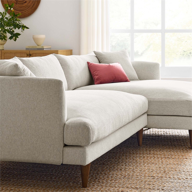 Modway 2-Piece Right-Facing Fabric Sectional Sofa with Tapered Legs in White