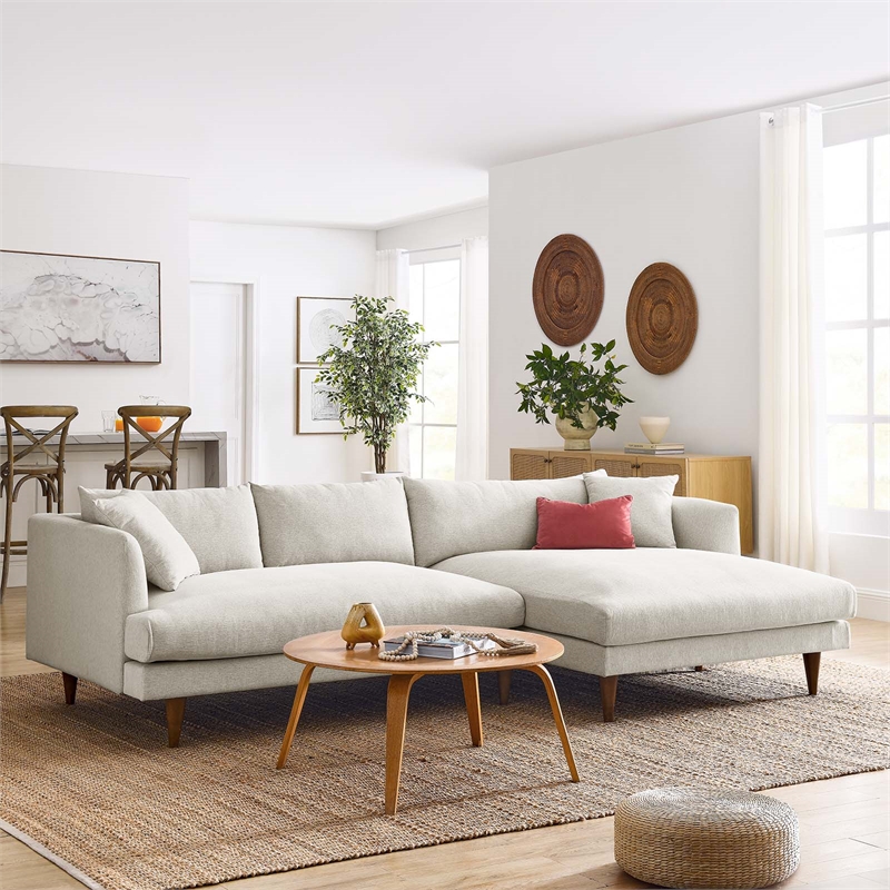 Modway 2-Piece Right-Facing Fabric Sectional Sofa with Tapered Legs in White