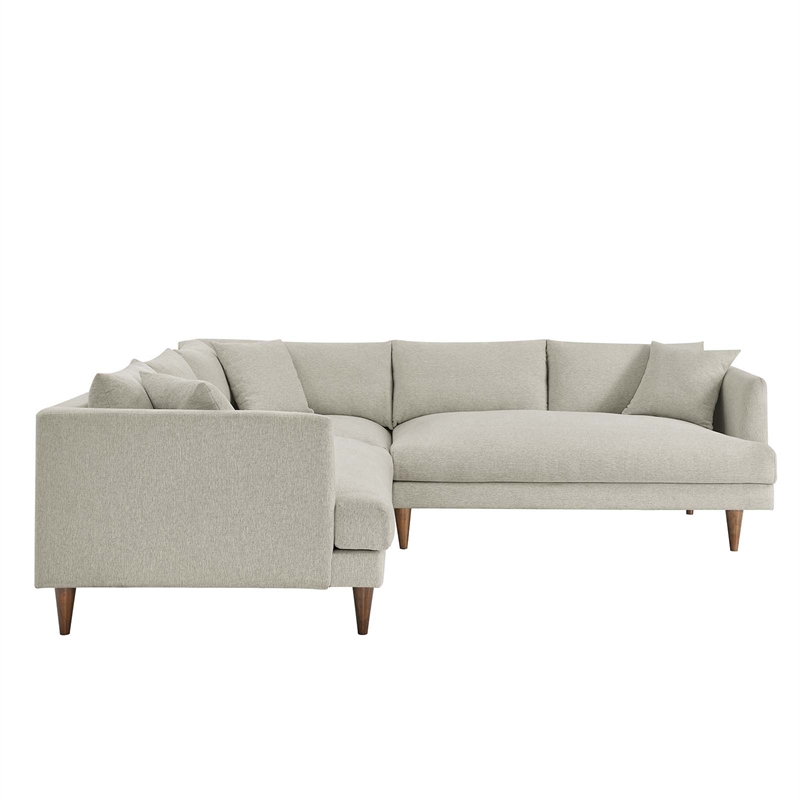 Modway Zoya 3-Piece Fabric Sectional Sofa in Heathered Weave Ivory