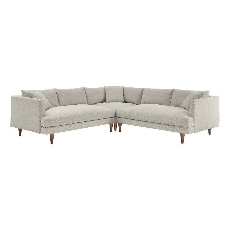 Modway Zoya 3-Piece Fabric Sectional Sofa in Heathered Weave Ivory