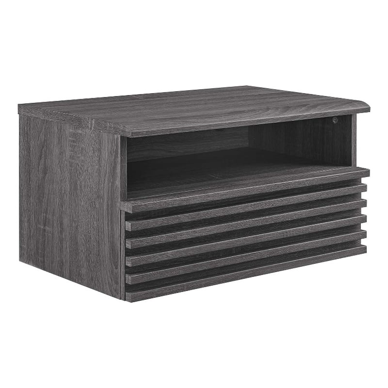 Modway Render 1-Drawer Wall-Mount Modern Wood Nightstand in Charcoal