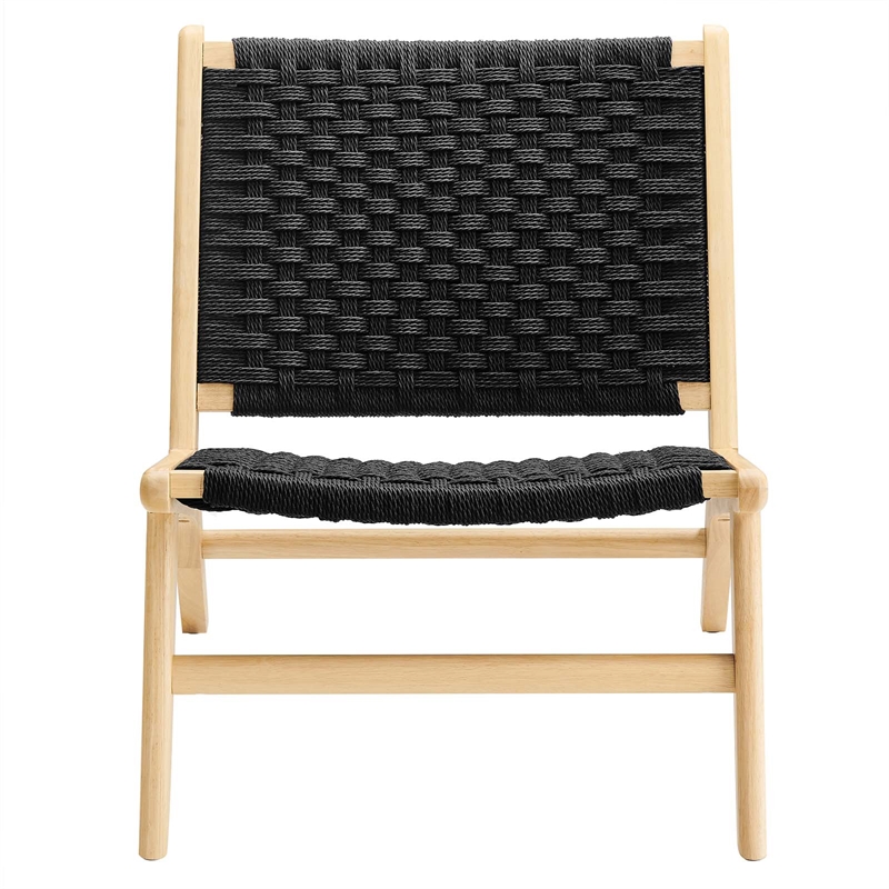 Modway Saoirse Woven Rope & Wood Accent Lounge Chair in Natural and Black
