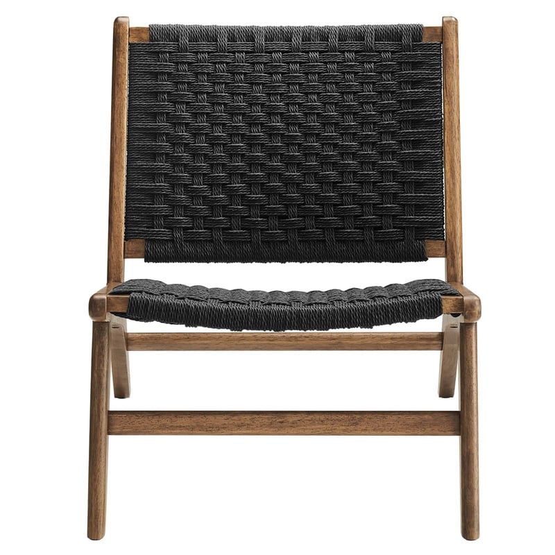 Modway Saoirse Woven Rope & Wood Accent Lounge Chair in Black and Walnut