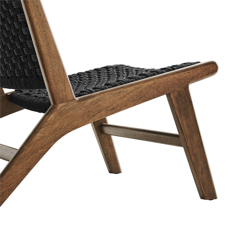 Modway Saoirse Woven Rope & Wood Accent Lounge Chair in Black and Walnut