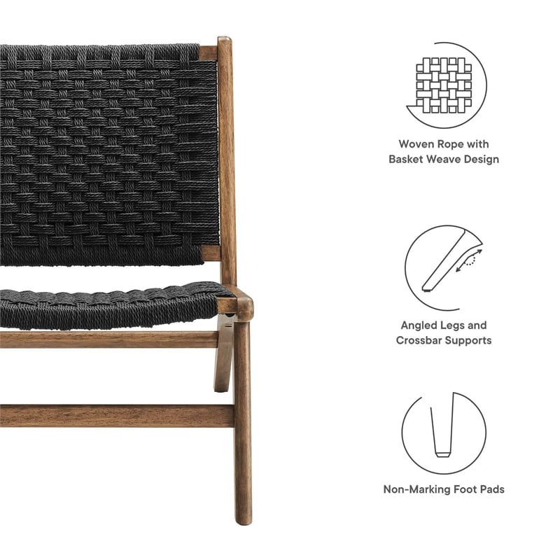 Modway Saoirse Woven Rope & Wood Accent Lounge Chair in Black and Walnut
