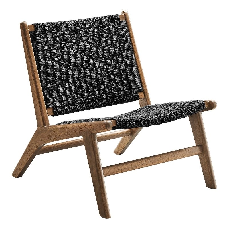 Modway Saoirse Woven Rope & Wood Accent Lounge Chair in Black and Walnut