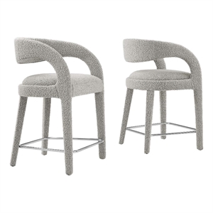 Modway Pinnacle 24.5&quot Upholstered Fabric Counter Stool in Silver (Set of 2)