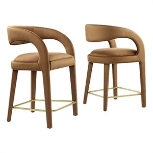 Modway Pinnacle 24.5&quot Upholstered Fabric Counter Stool in Brown/Gold (Set of 2)