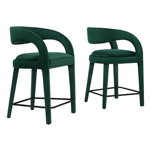 Modway Pinnacle 24.5&quot Upholstered Fabric Counter Stool in Green/Black (Set of 2)