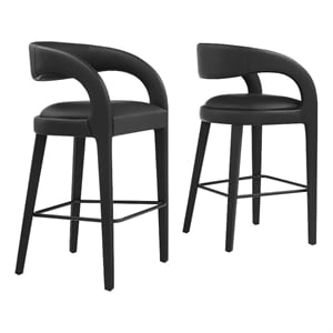Modway Pinnacle 30&quot Upholstered Faux Leather Bar Stool in Black (Set of 2)