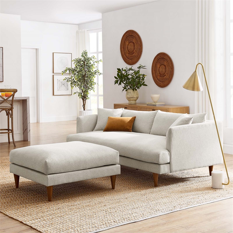 Modway Zoya Fabric Sofa and Ottoman Set in Heathered Weave Ivory