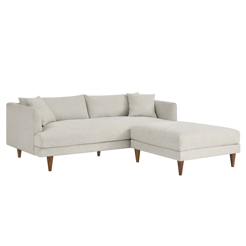 Modway Zoya Fabric Sofa and Ottoman Set in Heathered Weave Ivory