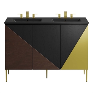 Modway Alchemist 48&quot Double Sink Modern Wood Bathroom Vanity in Black