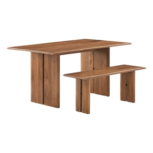 Modway Amistad 60&quot Wood Dining Table and Bench Set in Walnut