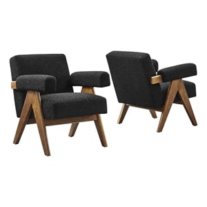 Modway Lyra Upholstered Modern Boucle Fabric Armchair in Black (Set of 2)