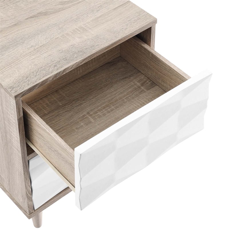 Modway Vespera 2-Drawer Wood Nightstand with Tapered Legs in Oak/White