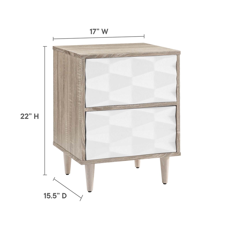 Modway Vespera 2-Drawer Wood Nightstand with Tapered Legs in Oak/White