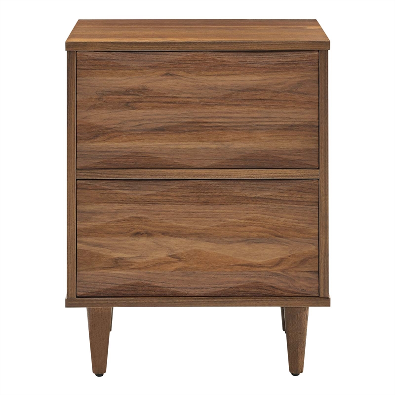 Modway Vespera 2-Drawer Wood Nightstand with Tapered Legs in Walnut