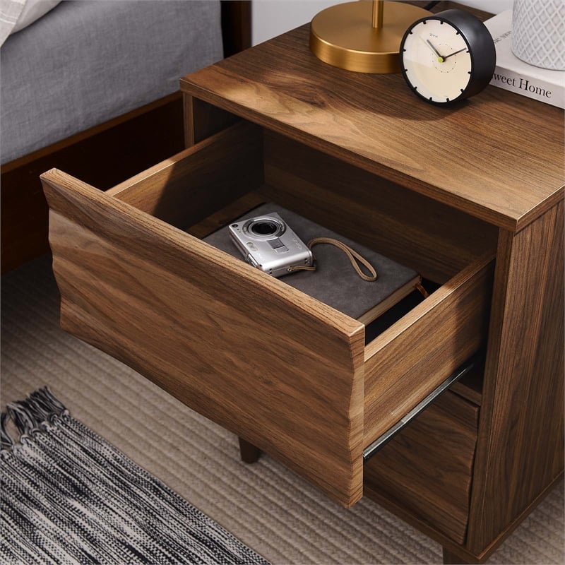 Modway Vespera 2-Drawer Wood Nightstand with Tapered Legs in Walnut