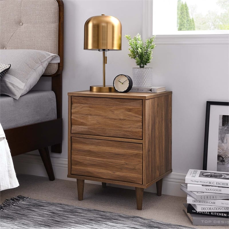 Modway Vespera 2-Drawer Wood Nightstand with Tapered Legs in Walnut