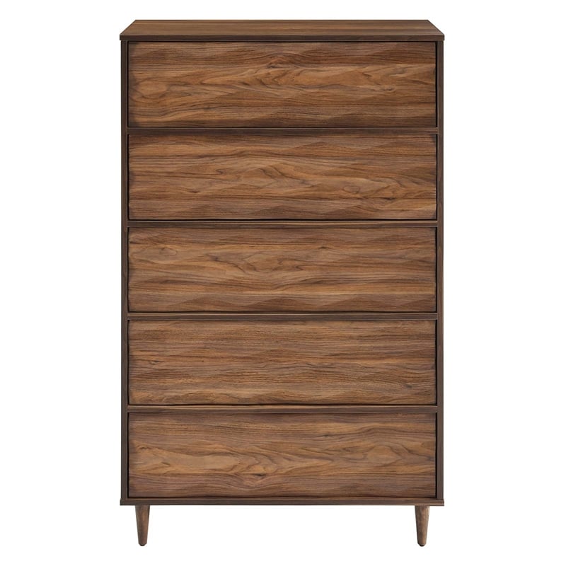 Modway Vespera Contemporary Modern Wood Storage 5-Drawer Chest in Walnut