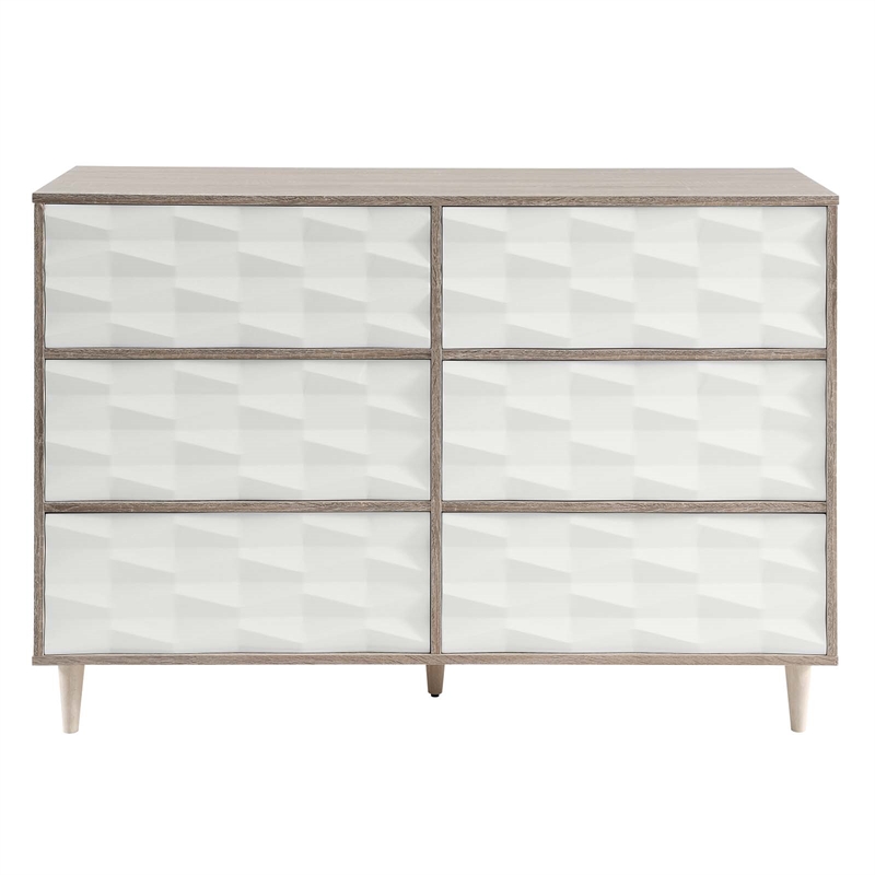 Modway Vespera Mindi Wood 6-Drawers Bedroom Dresser in Oak White