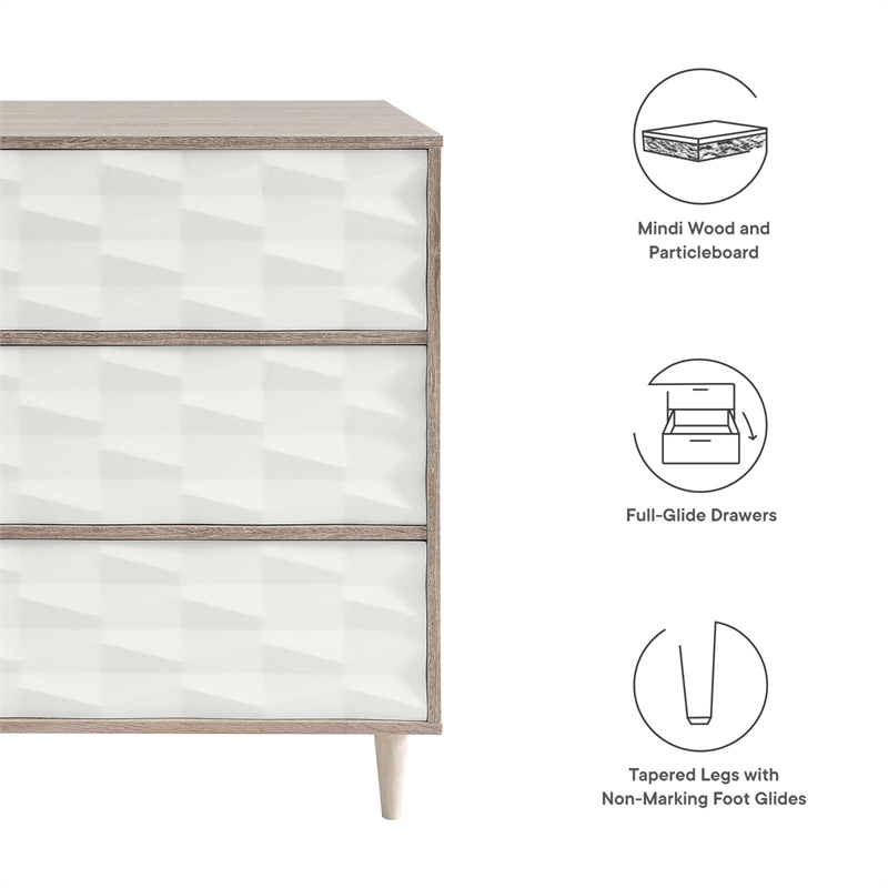 Modway Vespera Mindi Wood 6-Drawers Bedroom Dresser in Oak White