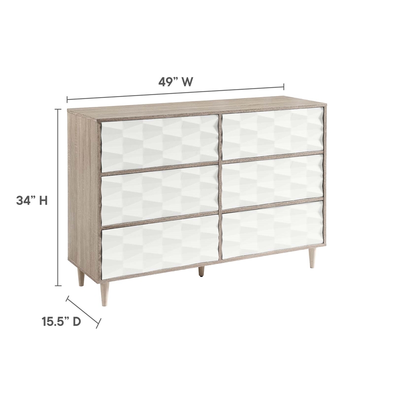 Modway Vespera Mindi Wood 6-Drawers Bedroom Dresser in Oak White