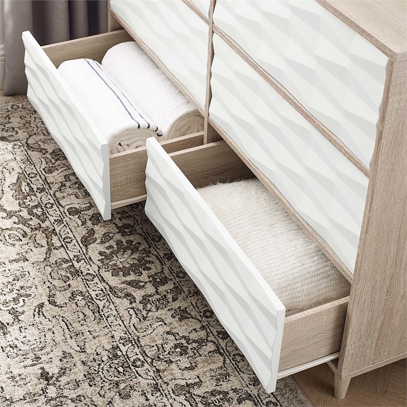 Modway Vespera Mindi Wood 6-Drawers Bedroom Dresser in Oak White