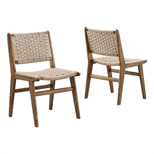 Modway Saoirse 17.5&quot Fabric Dining Side Chair in Walnut/Natural (Set of 2)