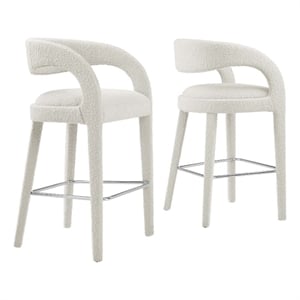 Modway Pinnacle 30&quot Upholstered Fabric Bar Stool in Ivory/Silver (Set of 2)
