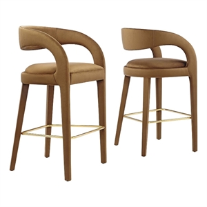 Modway Pinnacle 30&quot Upholstered Fabric Bar Stool in Brown/Gold (Set of 2)