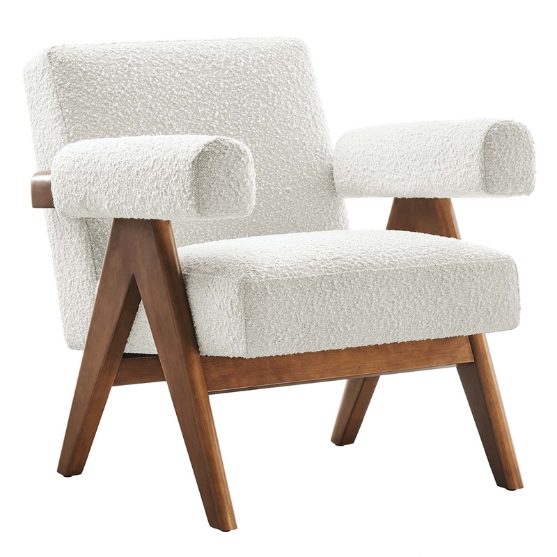 Modway Lyra Upholstered Modern Boucle Fabric Armchair in Ivory (Set of 2)
