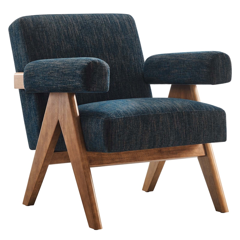 Modway Lyra Upholstered Modern Heathered Fabric Armchair in Azure (Set of 2)