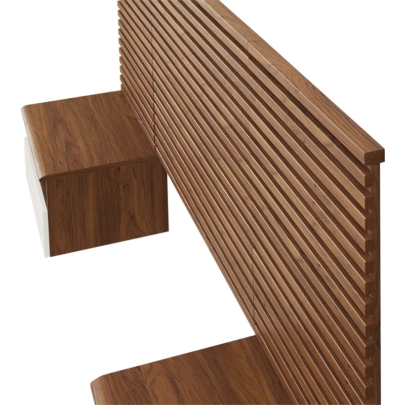 Modway Render Modern Wood Twin Headboard and Nightstands in Walnut